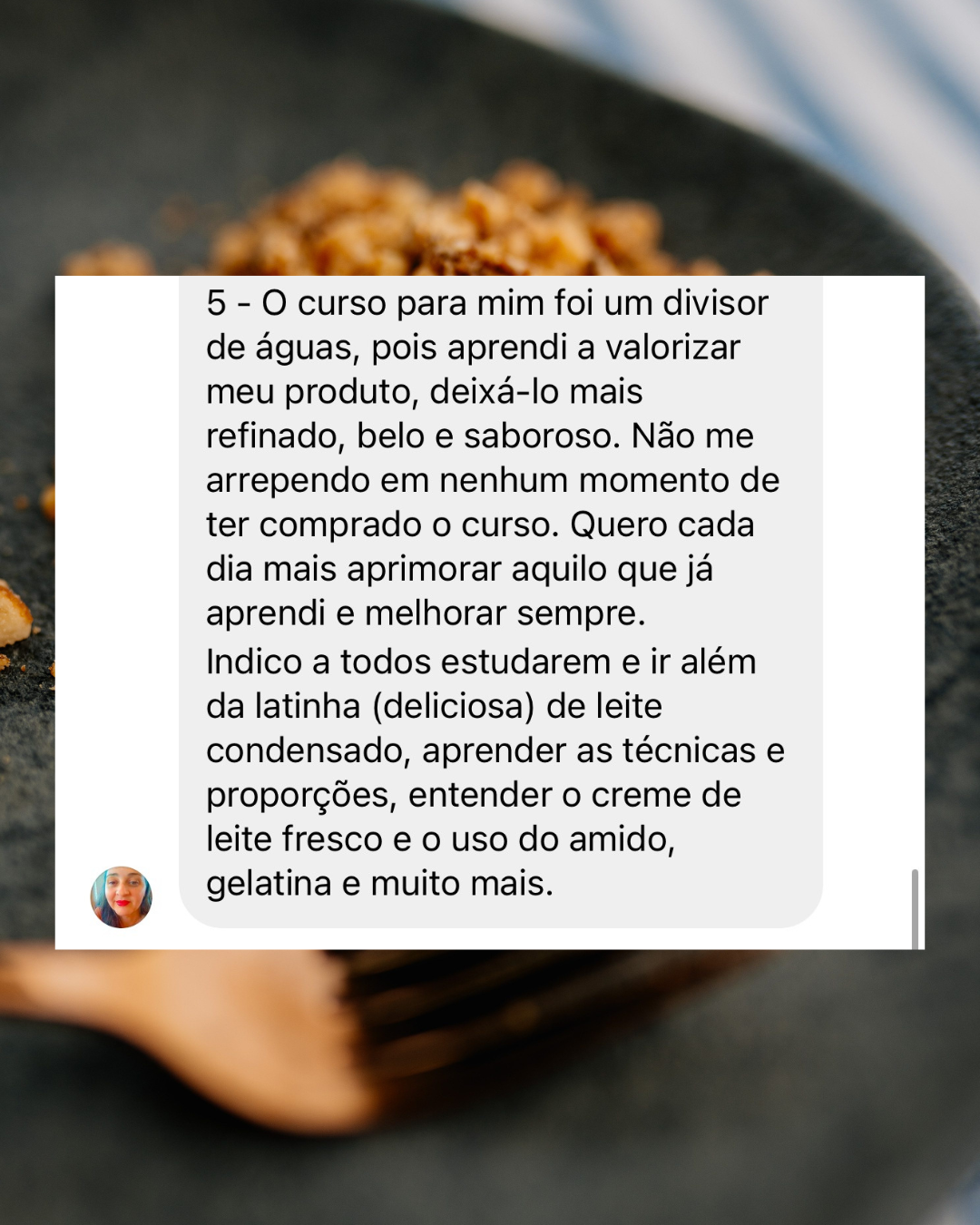 Depoimento de aluna do O Método Confeitaria de Alto Lucro