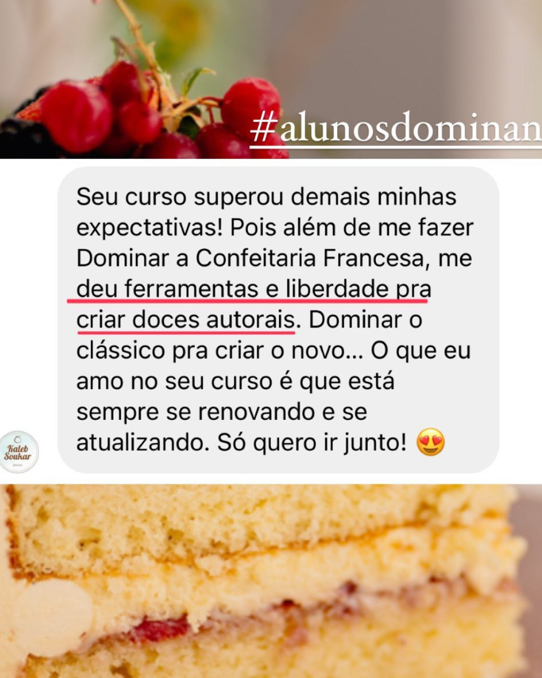 Depoimento de aluna do O Método Confeitaria de Alto Lucro